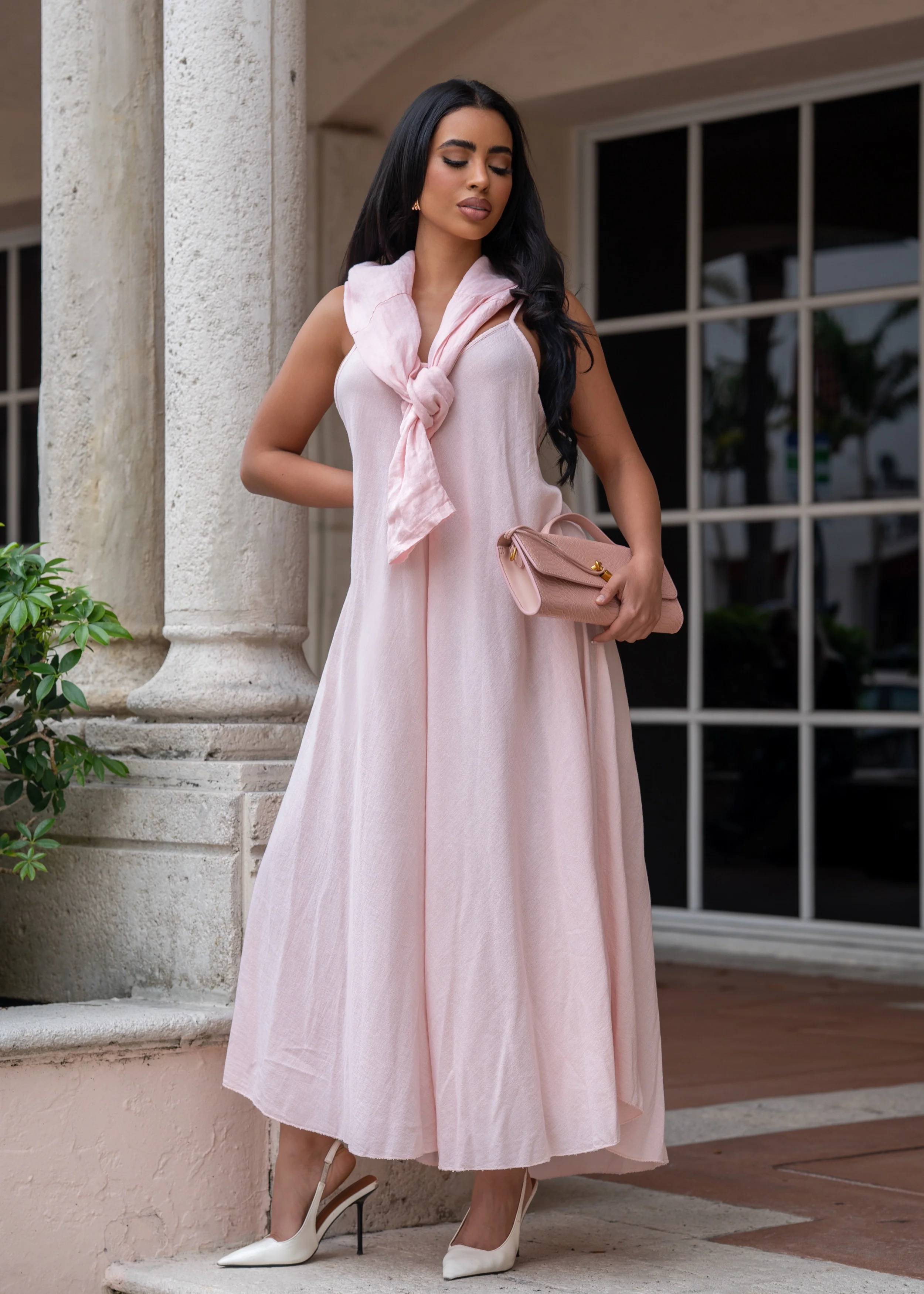 Breezy Aura Linen Maxi Dress Pink - Image 3