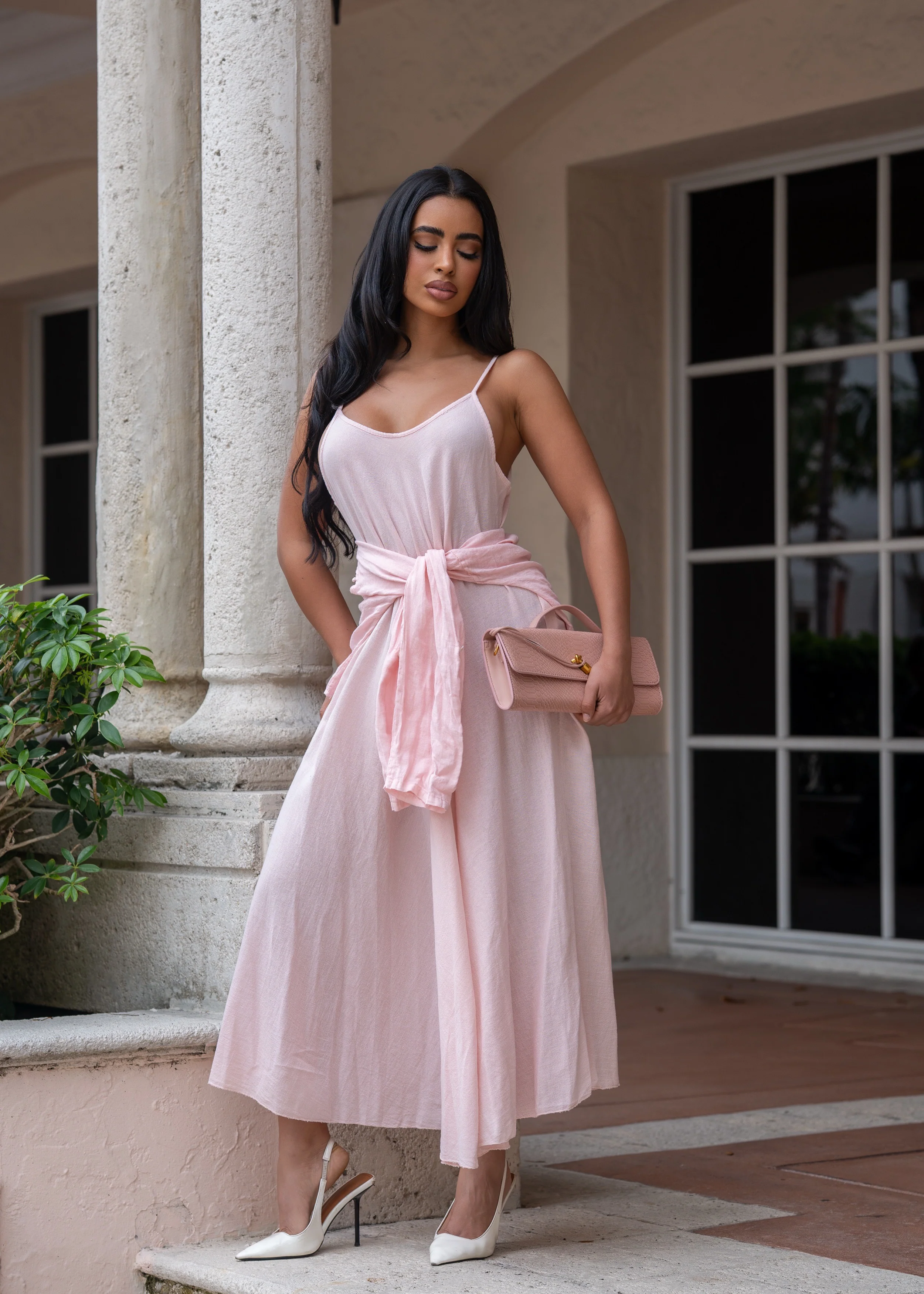 Breezy Aura Linen Maxi Dress Pink - Image 4