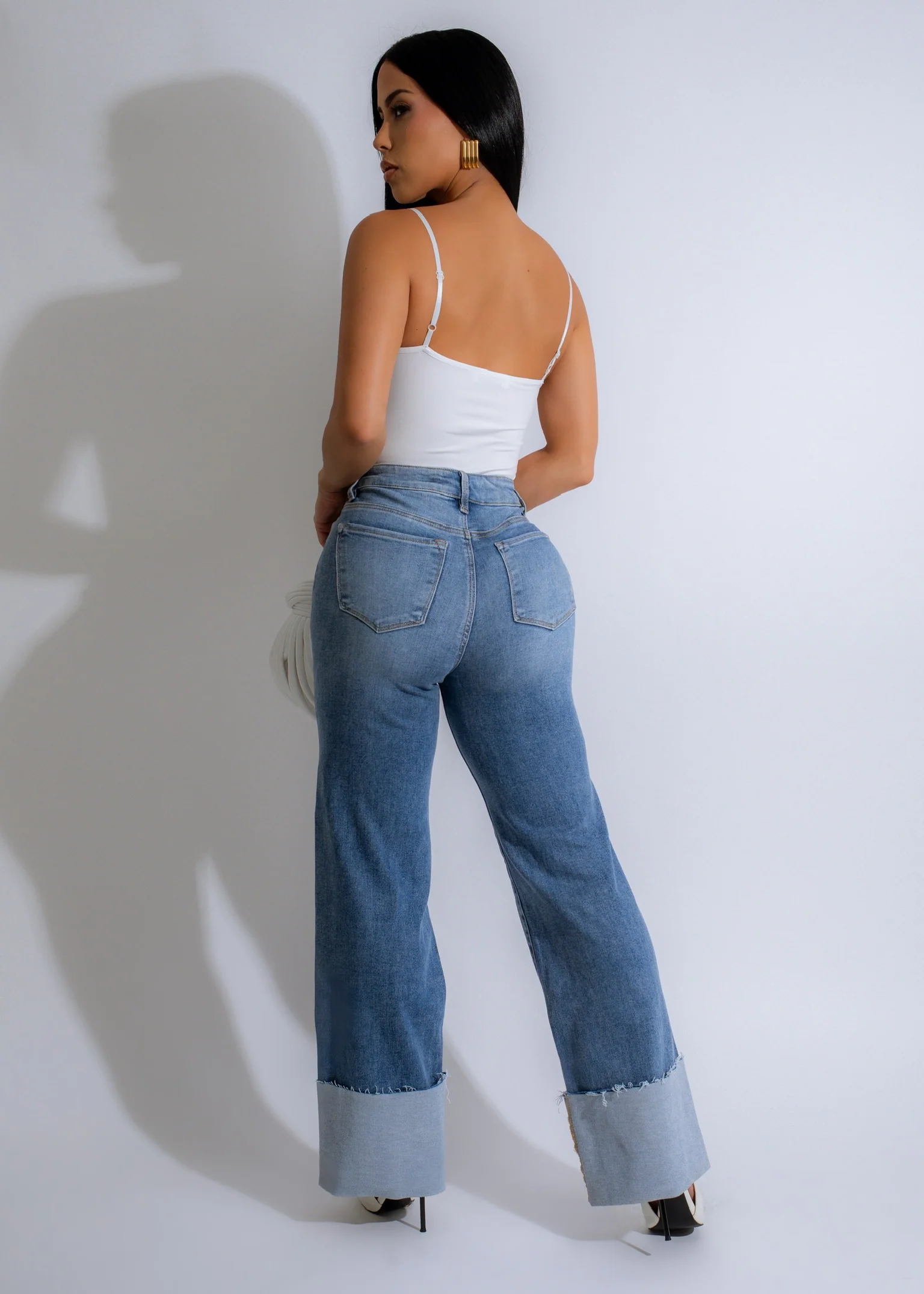 Cuffed Edge Distressed Jeans Light Denim - Image 3