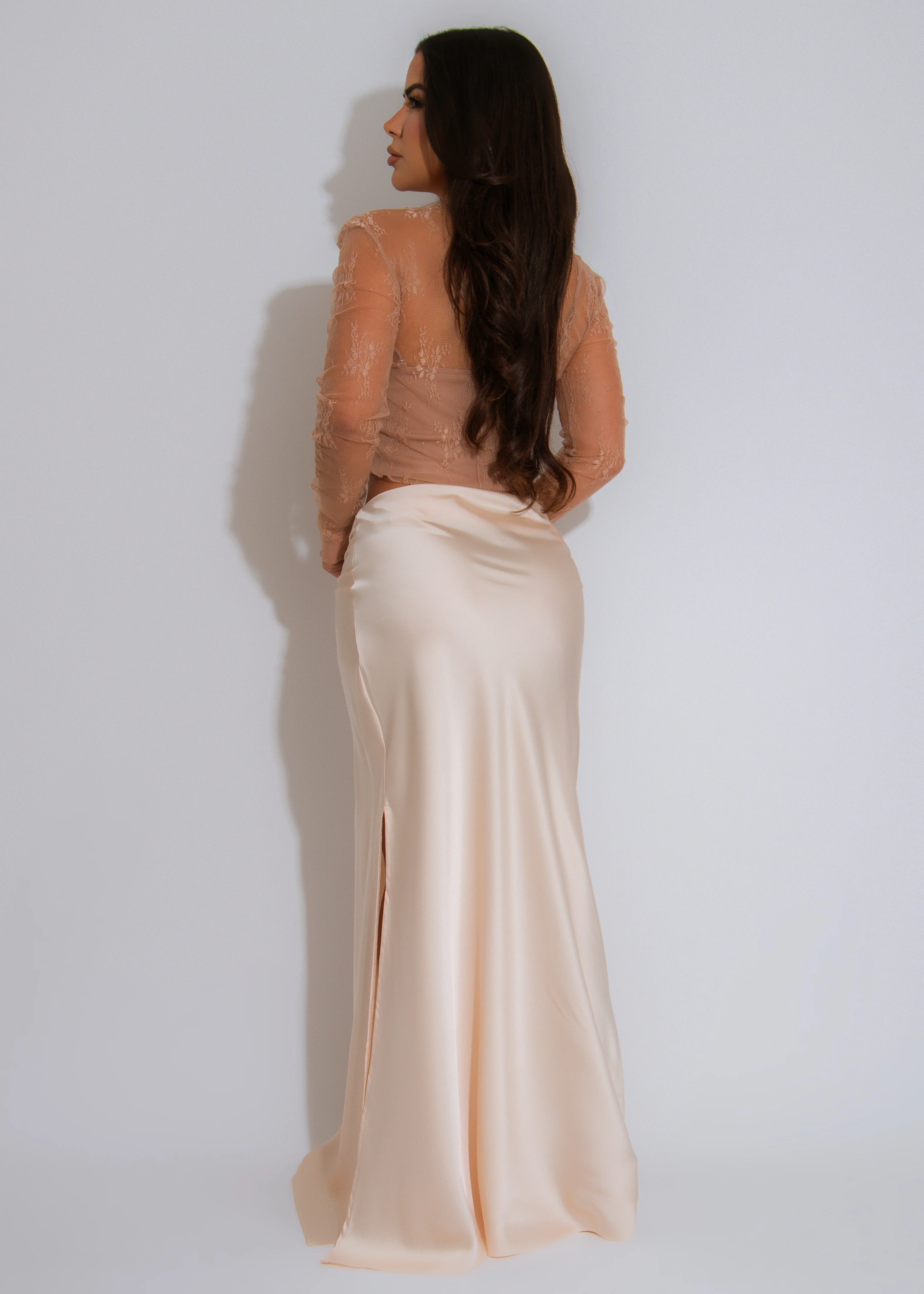 Delicate Bloom Lace Crop Top Nude - Image 3