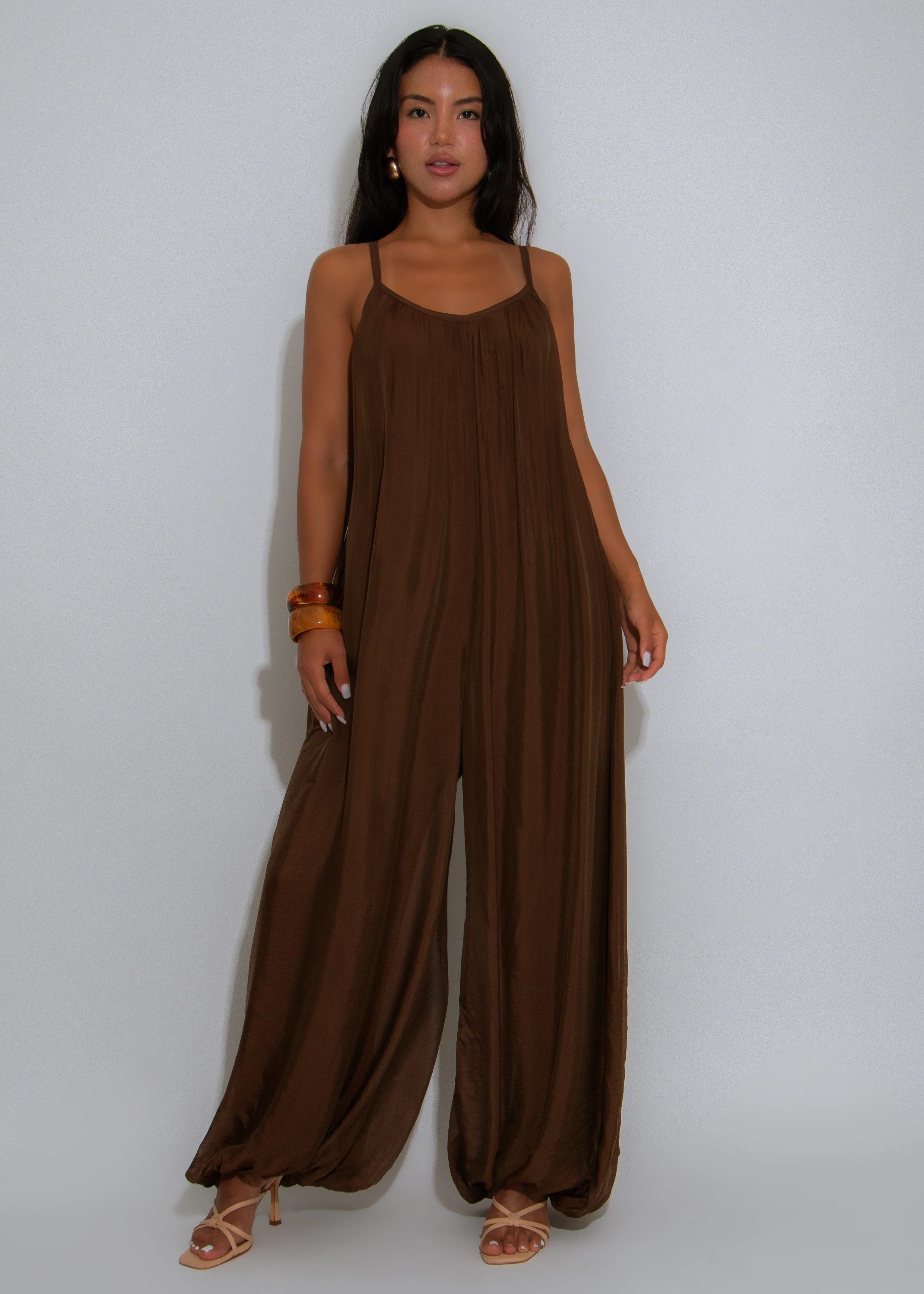 Effortless Essence Ruched Jumpsuit Brown - Image 3
