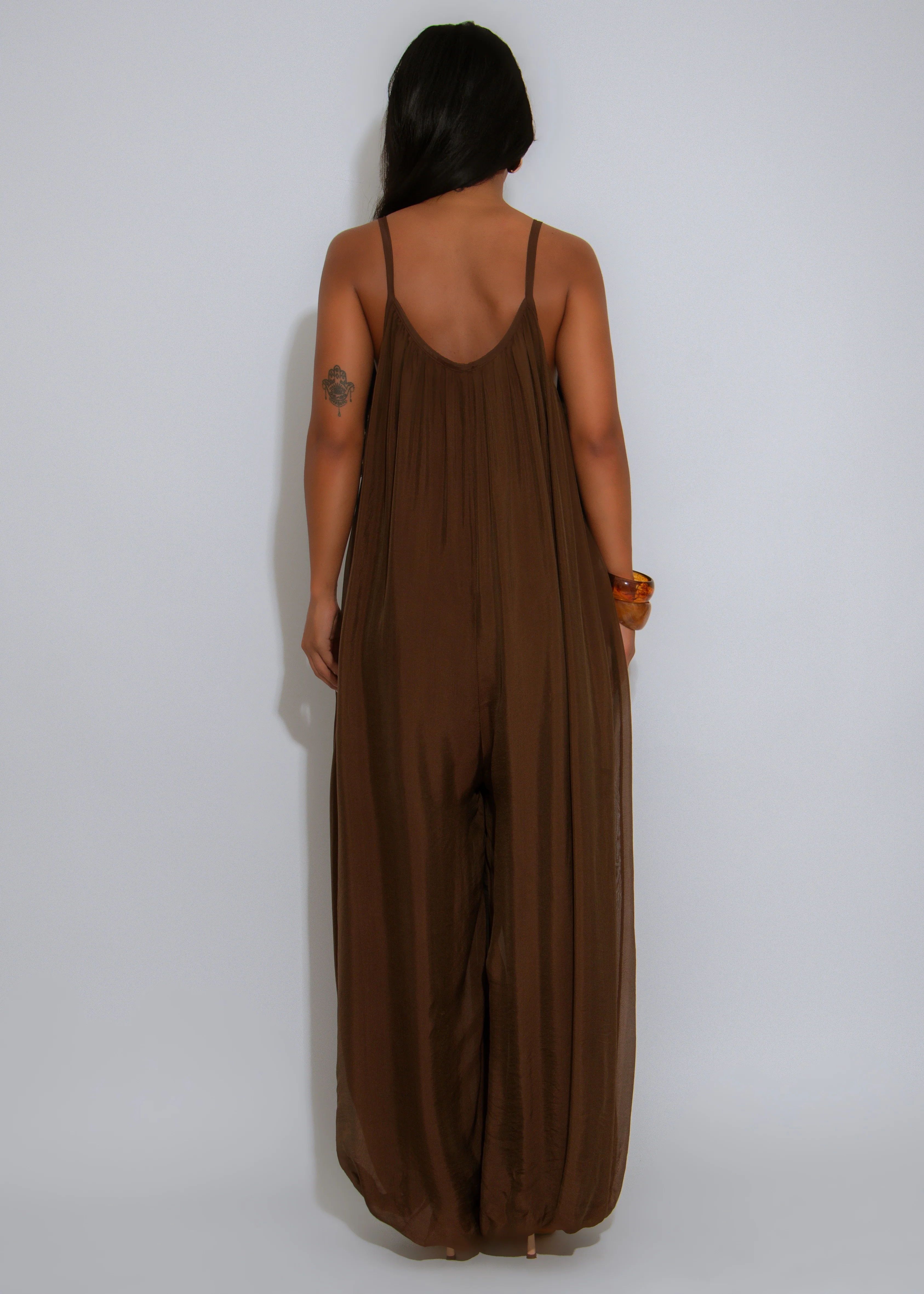 Effortless Essence Ruched Jumpsuit Brown - Image 4