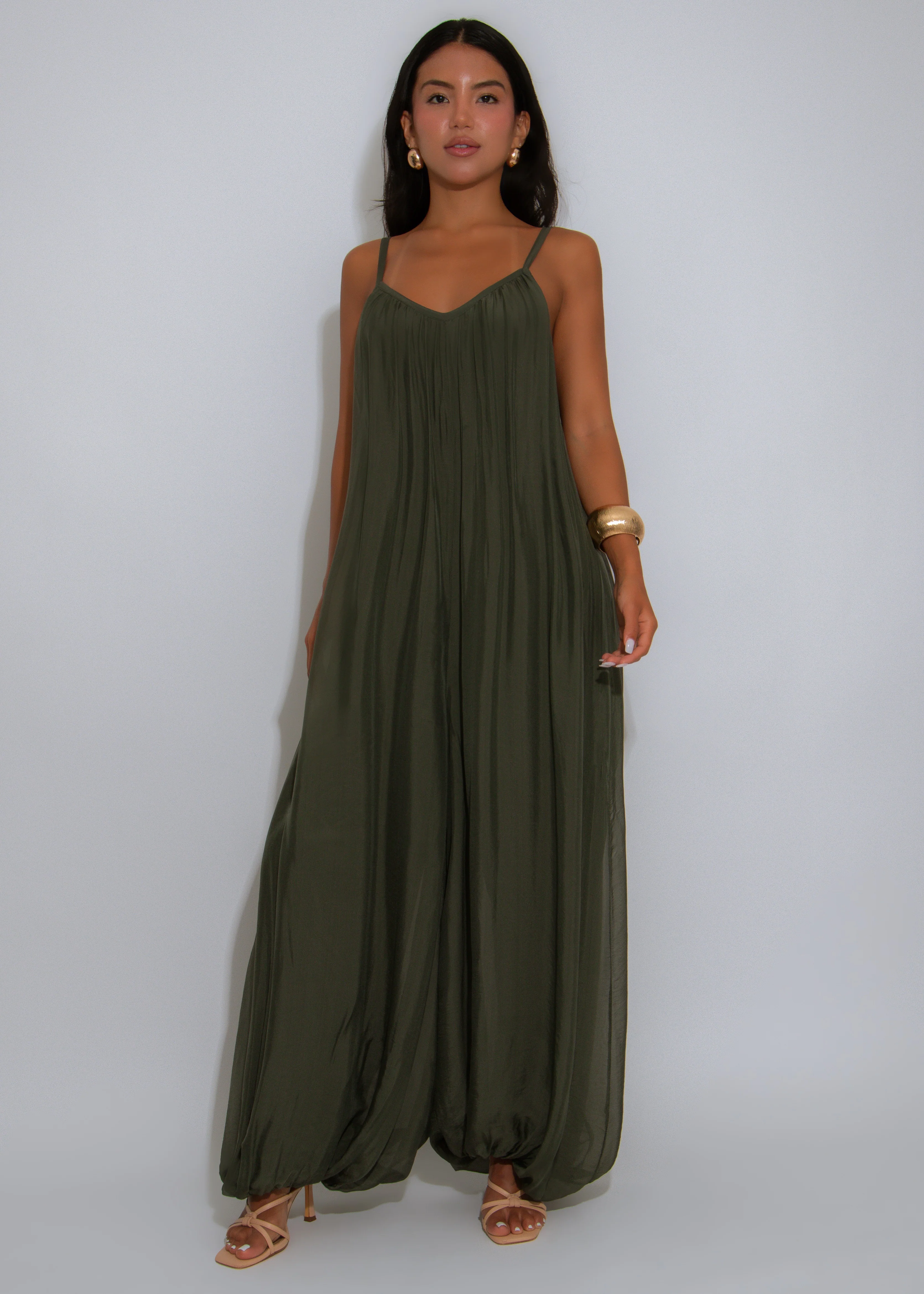 Effortless Essence Ruched Jumpsuit Green - Image 7