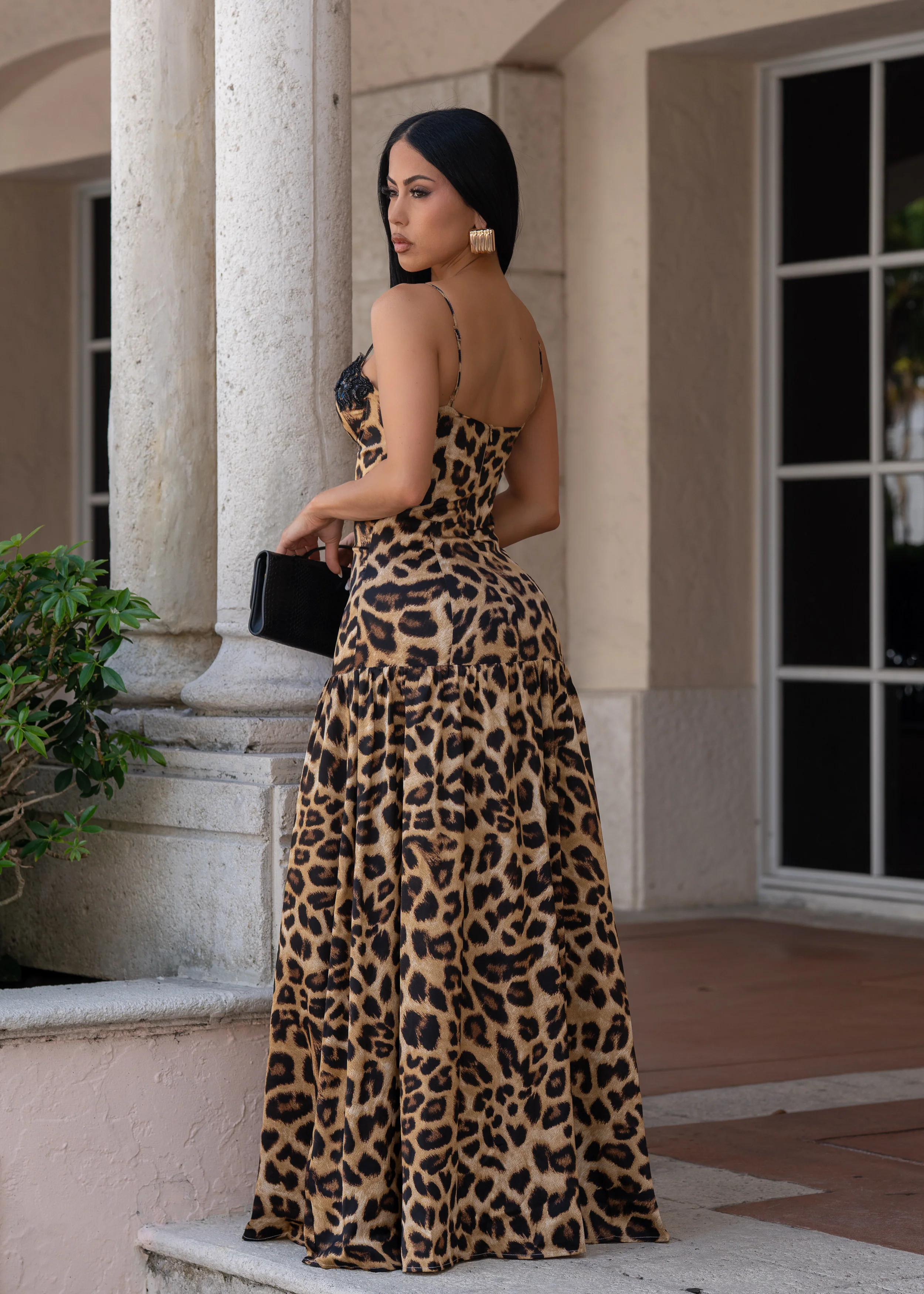 Instinctive Muse Leopard Sequin Maxi Dress Brown - Image 4