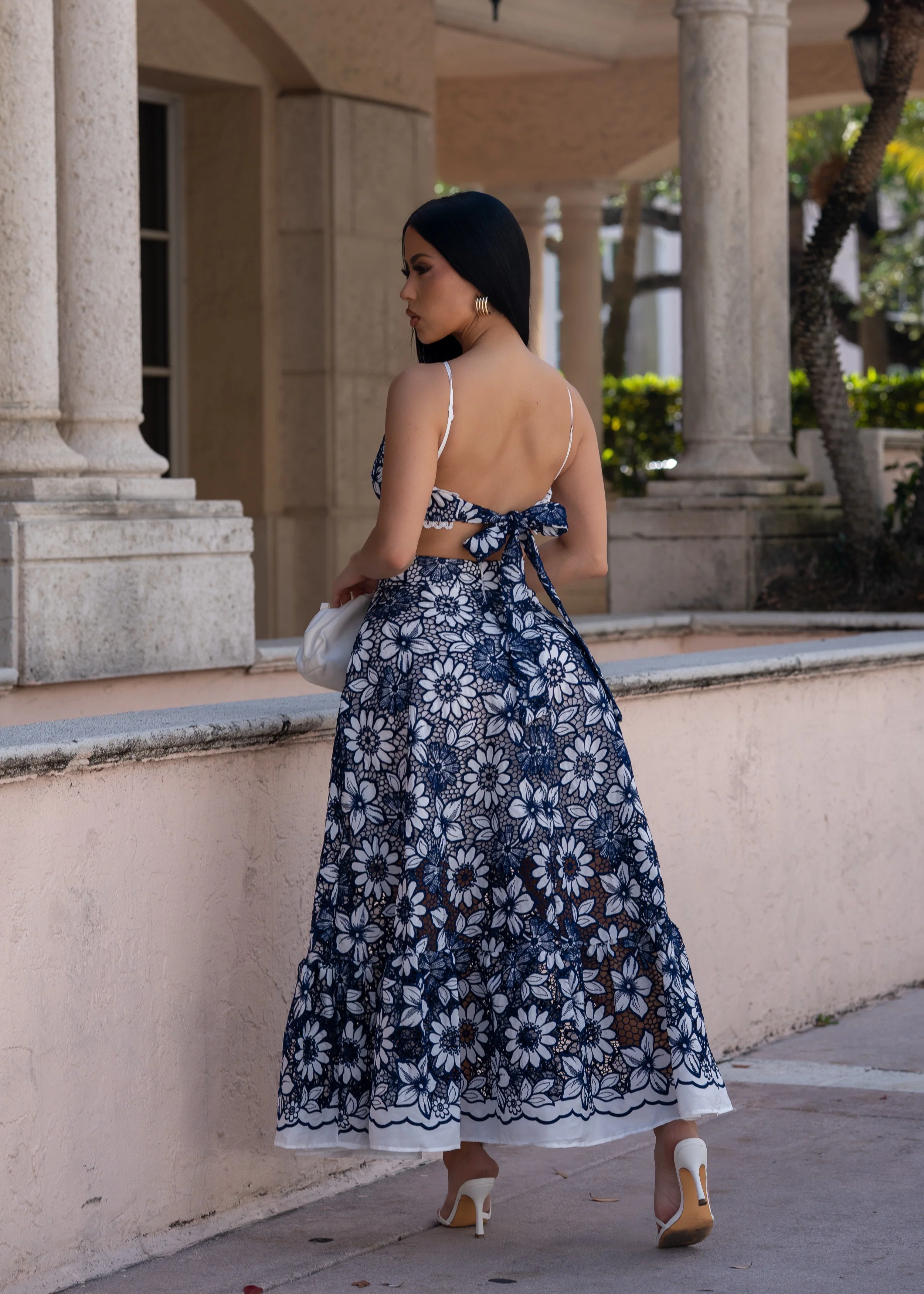 Living A Fairytale Lace Floral Midi Dress Blue - Image 3
