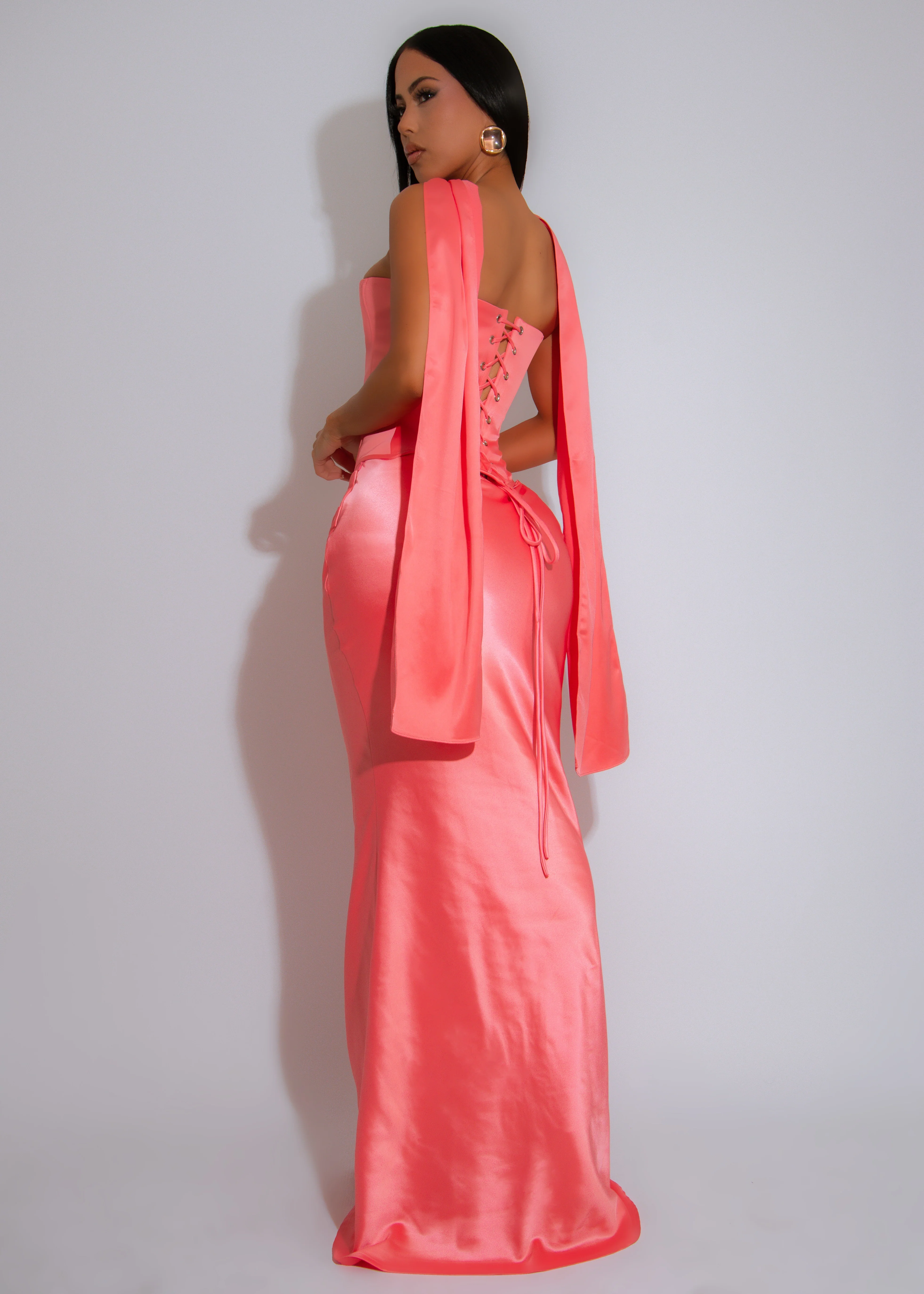 Love And Affection Heart Corset Satin Skirt Set Pink - Image 3