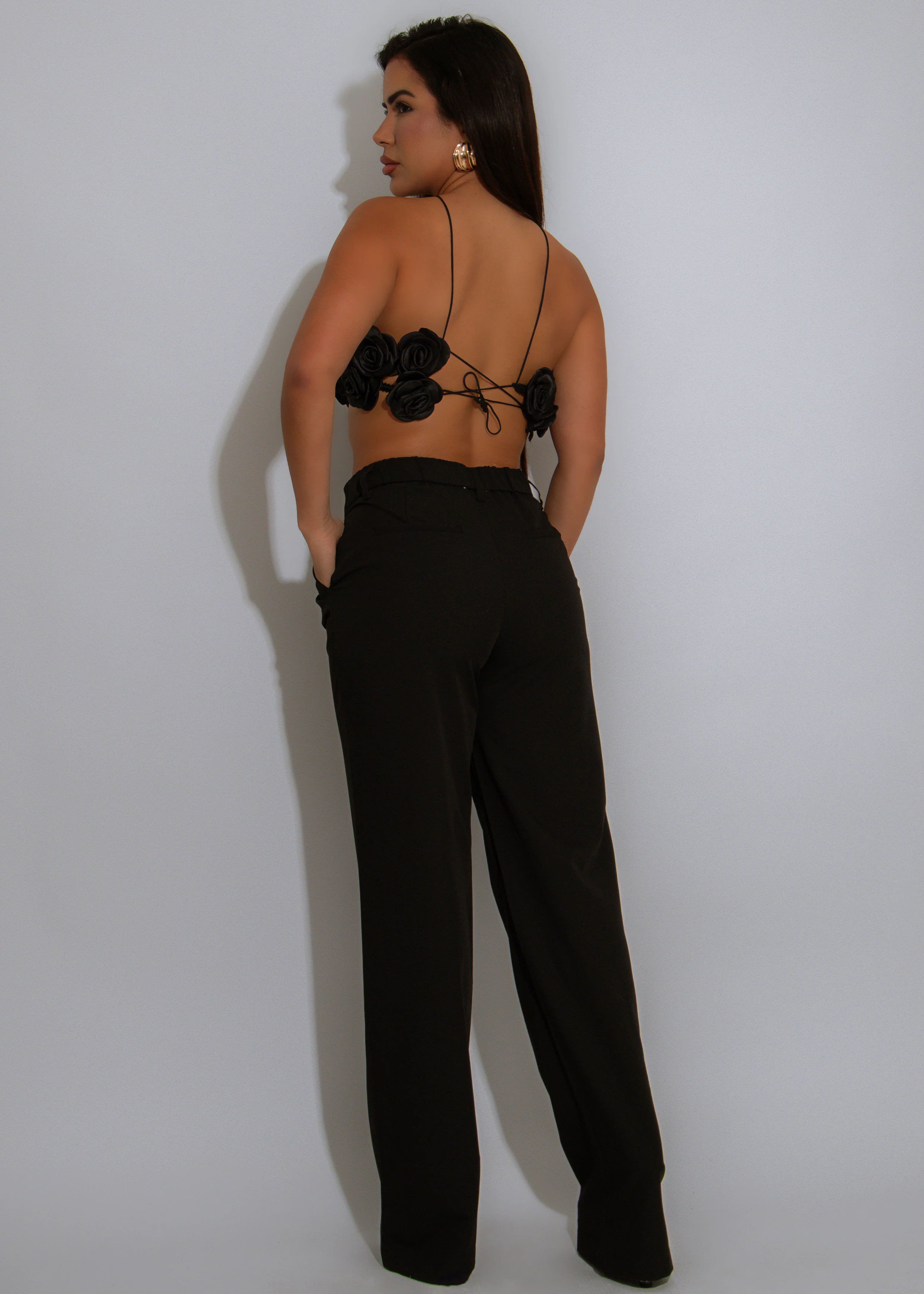 My True Passion Floral Crop Top Black - Image 3