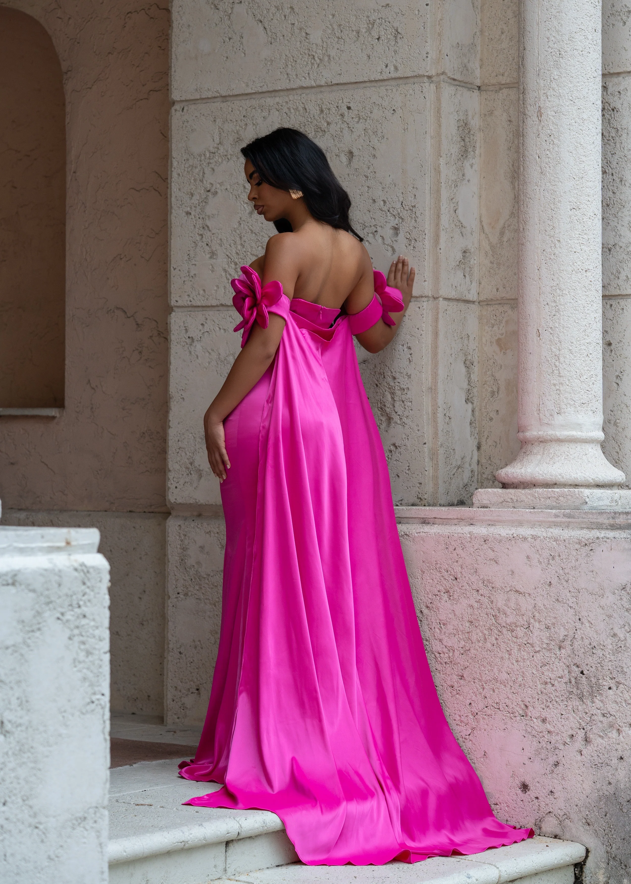 Royal Dream Satin Floral Maxi Dress Pink - Image 4